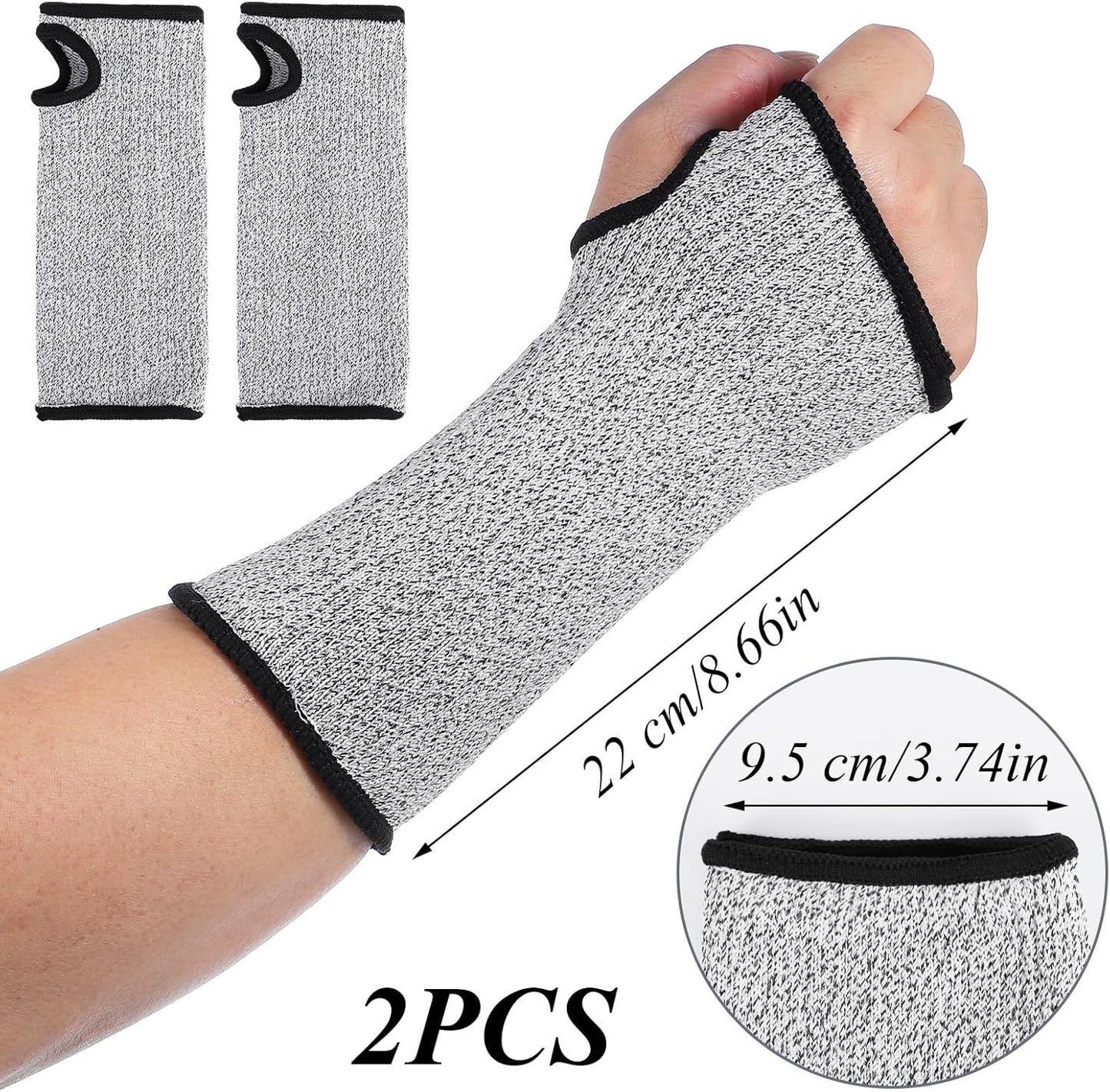 2 Pairs Cut Resistant Sleeves Arm Protection Sleeves with Thumb Holes Arm Guards for Men Women Industrial Gardening Sleeve(8.6 x 3.7 Inches Gray)