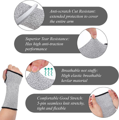 2 Pairs Cut Resistant Sleeves Arm Protection Sleeves with Thumb Holes Arm Guards for Men Women Industrial Gardening Sleeve(8.6 x 3.7 Inches Gray)