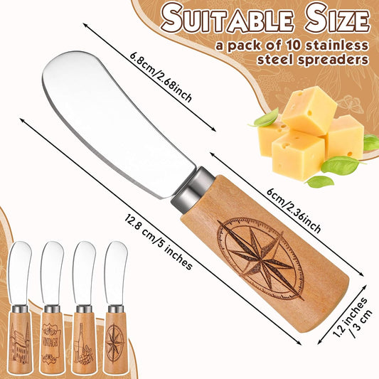 10 Pcs Vintage Wine Cheese and Butter Spreader Knives Butter Spreader Knives Multipurpose Rustic Decor with Hand Painted Wooden Handle Stainless Steel Blade