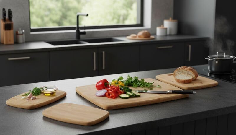 Wood Cutting Board Set, Reversible Chopping Boards for Meal Prep and Serving, Charcuterie Boards, Wooden Cutting Boards with Built-in Handles, Set of 3 Assorted Sizes, Bamboo