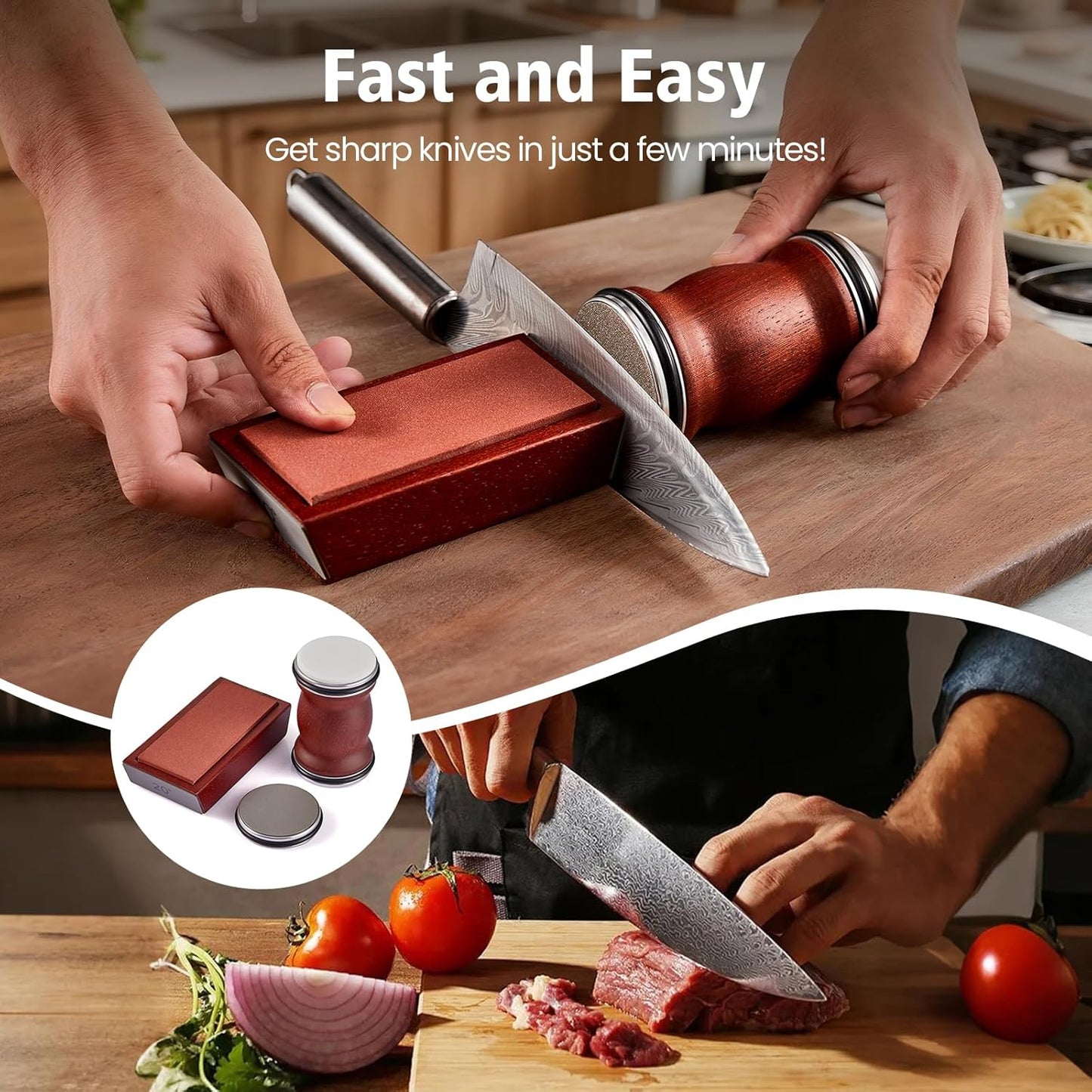 Rolling Knife Sharpener Kit with Ceramic Discs and Diamond, 15° and 20° Magnetic Angle，Knife Sharpening Tool,Kitchen Tumbler Knife Sharpener Kit for Christmas Gift