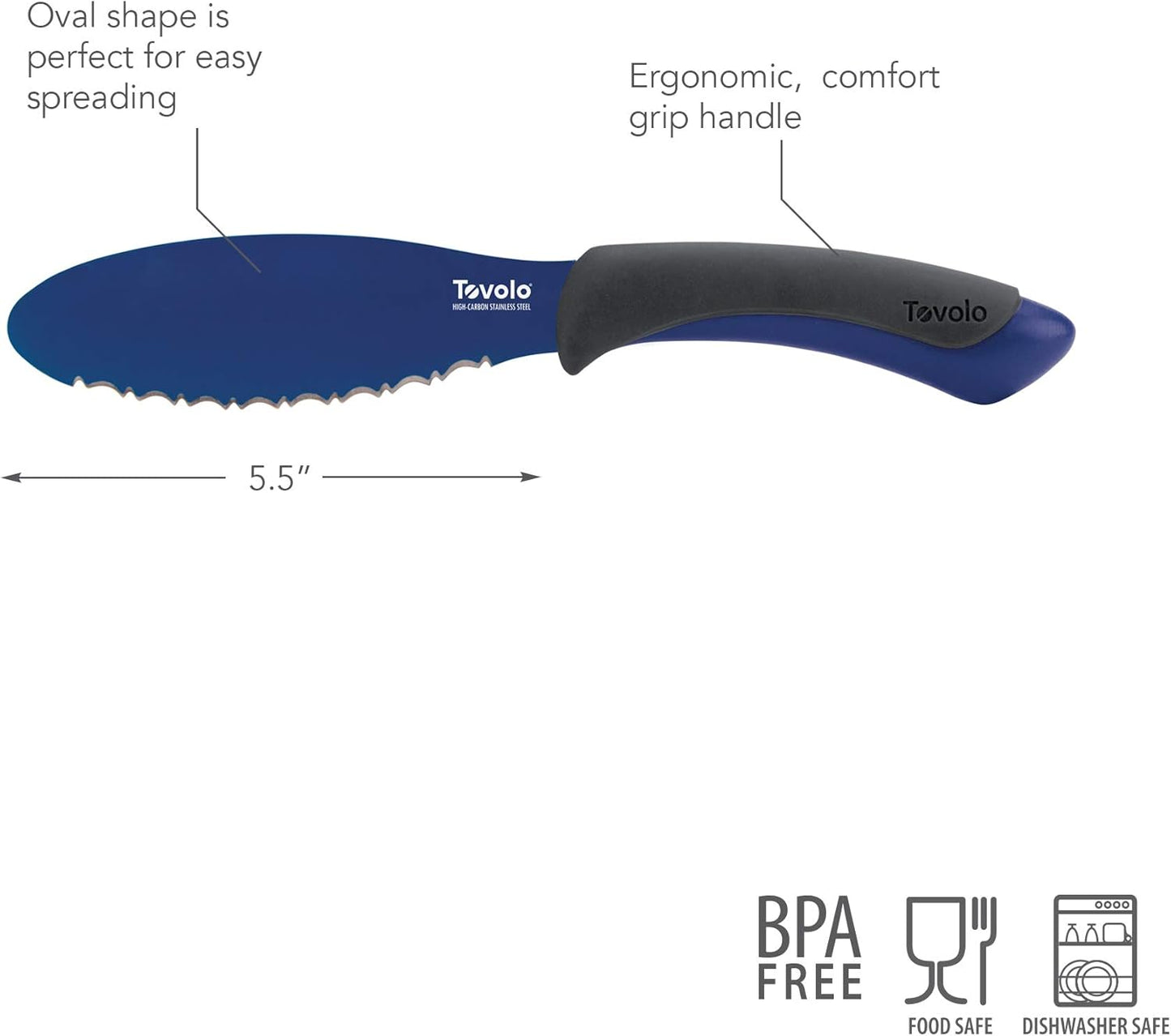 5.5" Slicer With Comfort Grip Handle, Serrated Kitchen Knife for Bagels, Sharp High-Carbon Steel Blade, Dishwasher Safe & BPA-Free, Lx 6 in, Deep Indigo