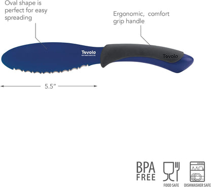 5.5" Slicer With Comfort Grip Handle, Serrated Kitchen Knife for Bagels, Sharp High-Carbon Steel Blade, Dishwasher Safe & BPA-Free, Lx 6 in, Deep Indigo