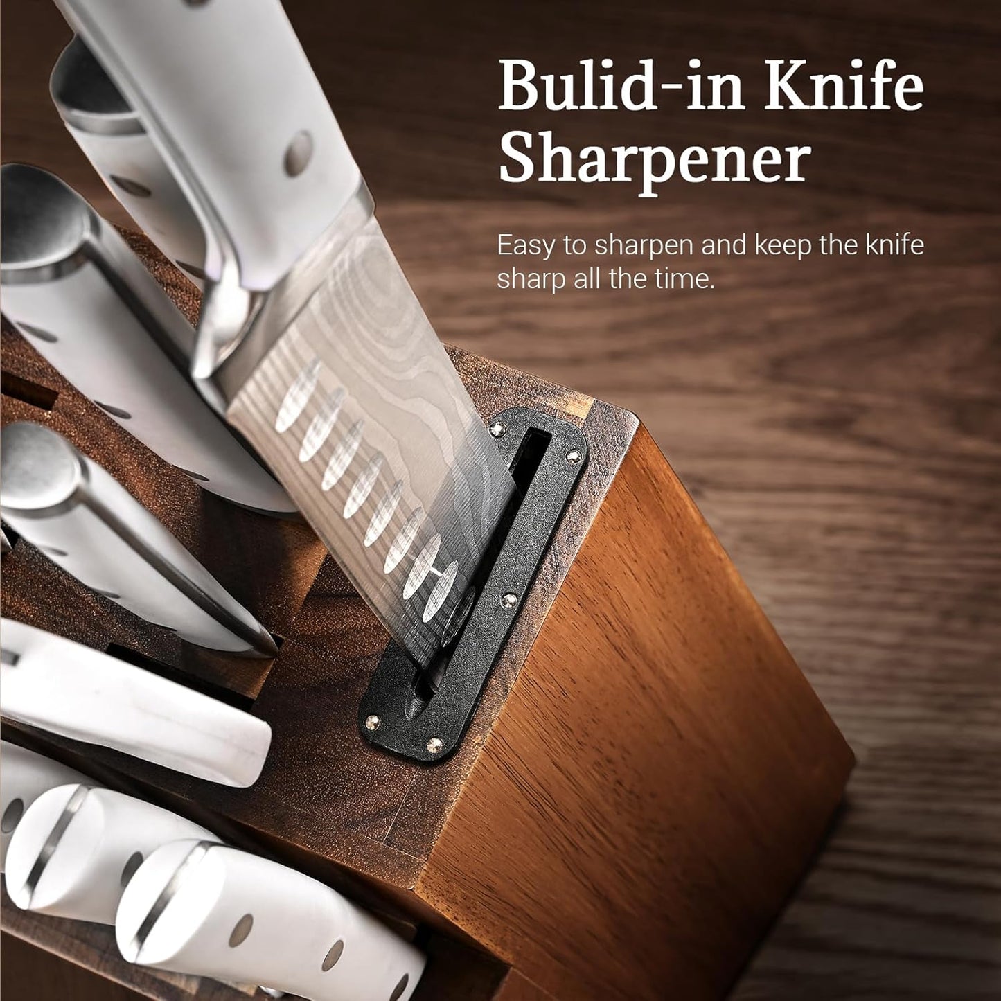 Knife Set, 15-Pcs Kitchen Knife Set with Block and Built-in Sharpener, German High Carbon Stainless Steel Knife Block Set, Non-slip Handle, 6 Steak Knives, Sliver