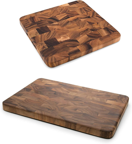 Gourmet Kitchen Essential Wooden Cutting Board Set, Set of 2 End Grain Cutting Boards, Includes a 12" x 12" and a 14" 20" Acacia Wood Chopping Board
