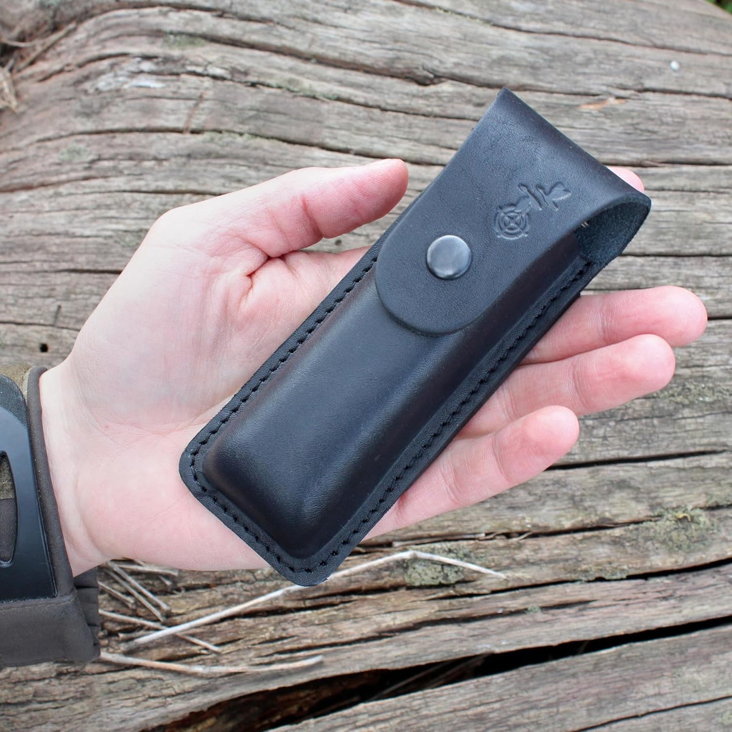Leather Folding Knife Sheath For full size Pocket Knife Holster For Big EDC Knife, Belt Loop for Vertical or Horizontal Carrying, Pouch Multitool Holder With Snap Closure V921