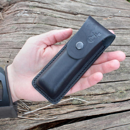 Leather Folding Knife Sheath For full size Pocket Knife Holster For Big EDC Knife, Belt Loop for Vertical or Horizontal Carrying, Pouch Multitool Holder With Snap Closure V921