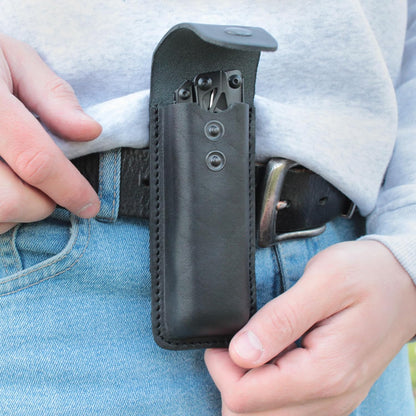 Leather Folding Knife Sheath For full size Pocket Knife Holster For Big EDC Knife, Belt Loop for Vertical or Horizontal Carrying, Pouch Multitool Holder With Snap Closure V921