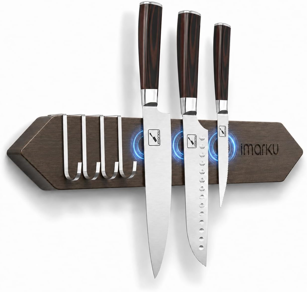 Magnetic Knife Block, Space-Saving Double-Sided Knife Holder | Stepped Countertop Organizer, Built-in Sharpener & Hidden magnets, Flexible Storage for Modern Minimalist Kitchens