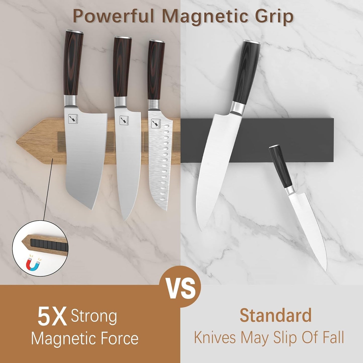 Magnetic Knife Block, Space-Saving Double-Sided Knife Holder | Stepped Countertop Organizer, Built-in Sharpener & Hidden magnets, Flexible Storage for Modern Minimalist Kitchens