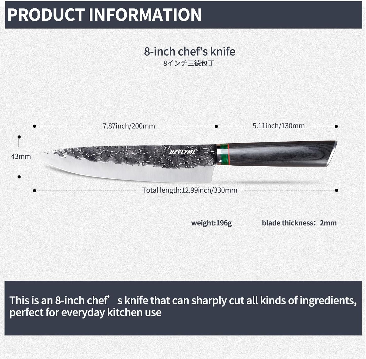 8 inch Japanese Gyuto Chef Knife，HC Steel Home Essentials Sharp Kitchen knife，Professional Hand Forged Cooking Knife，Knives for cooking and chopping，Gifts for chef，Gifts for Mom/Dad
