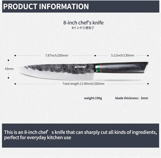 8 inch Japanese Gyuto Chef Knife，HC Steel Home Essentials Sharp Kitchen knife，Professional Hand Forged Cooking Knife，Knives for cooking and chopping，Gifts for chef，Gifts for Mom/Dad