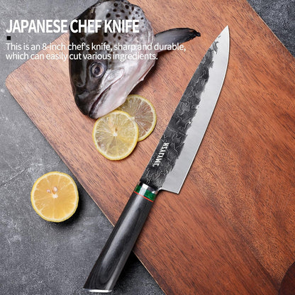 8 inch Japanese Gyuto Chef Knife，HC Steel Home Essentials Sharp Kitchen knife，Professional Hand Forged Cooking Knife，Knives for cooking and chopping，Gifts for chef，Gifts for Mom/Dad