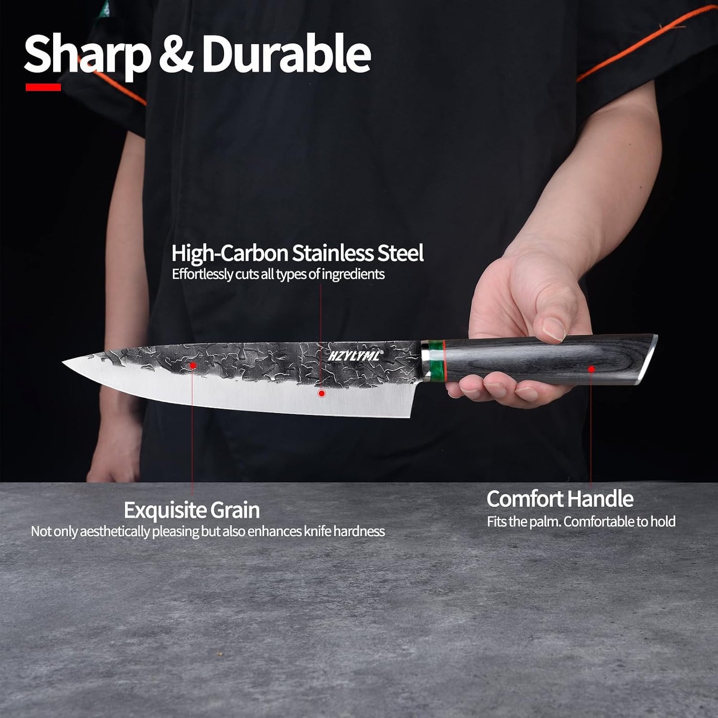 8 inch Japanese Gyuto Chef Knife，HC Steel Home Essentials Sharp Kitchen knife，Professional Hand Forged Cooking Knife，Knives for cooking and chopping，Gifts for chef，Gifts for Mom/Dad