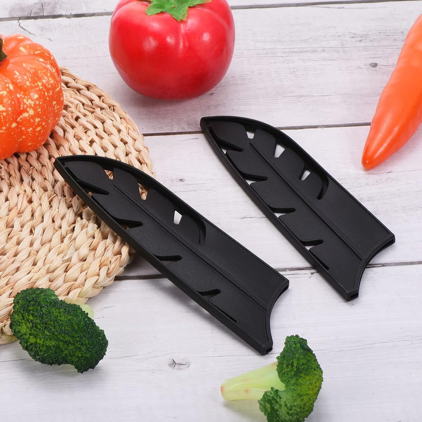 Plastic Safety Knife Cover Sleeves for 7" Santoku Knife, 2 Pack Knives Edge Guard Blade Protector Universal Knife Sheath for Kitchen, Black