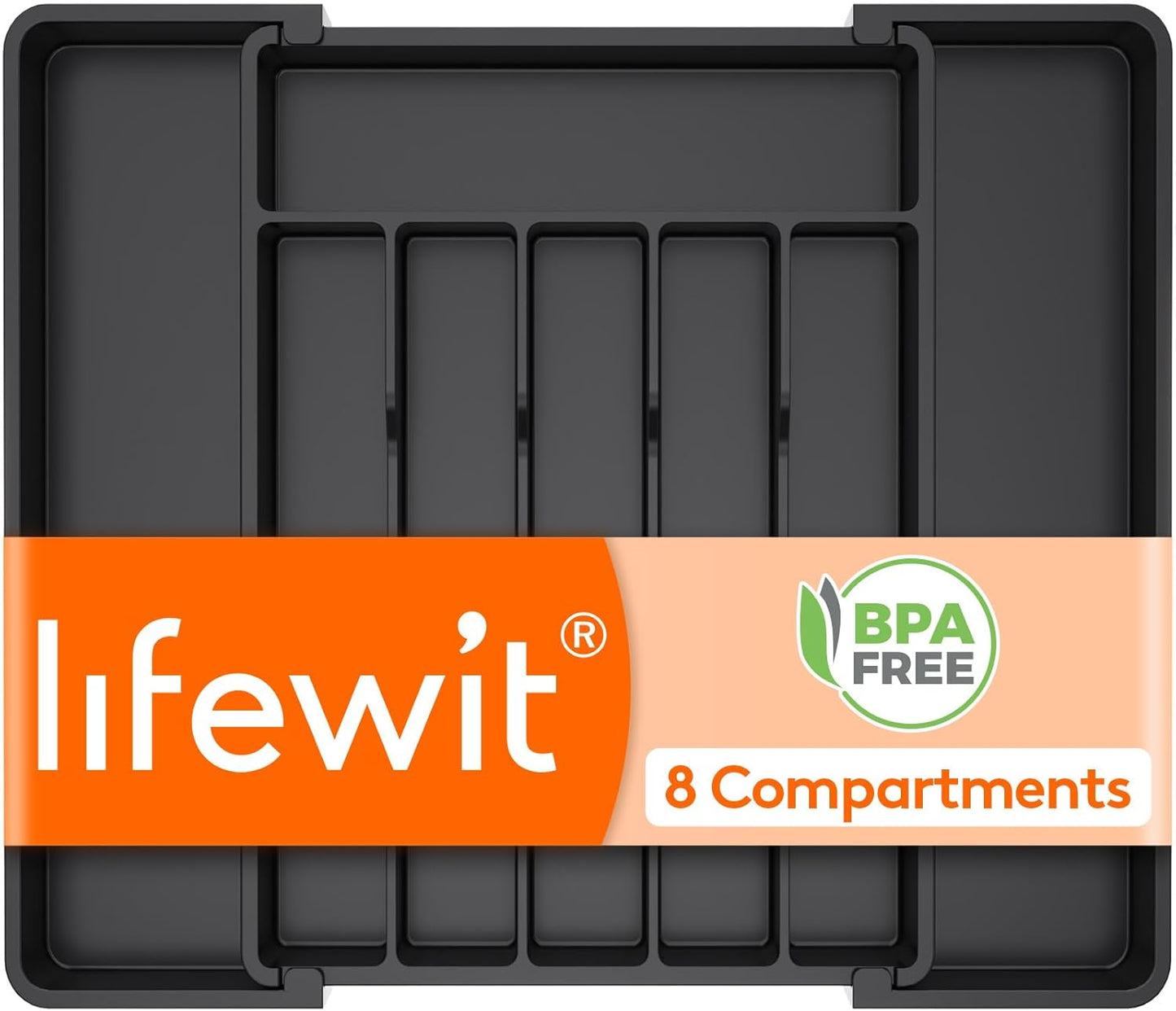 Expandable Silverware Organizer, Plastic Utensil Tray for Kitchen Drawer, BPA Free Flatware Cutlery Holder, Space-Saving Storage for Spoons Forks Knives, 8.5-14 x 12 x 1.5 inch, Black