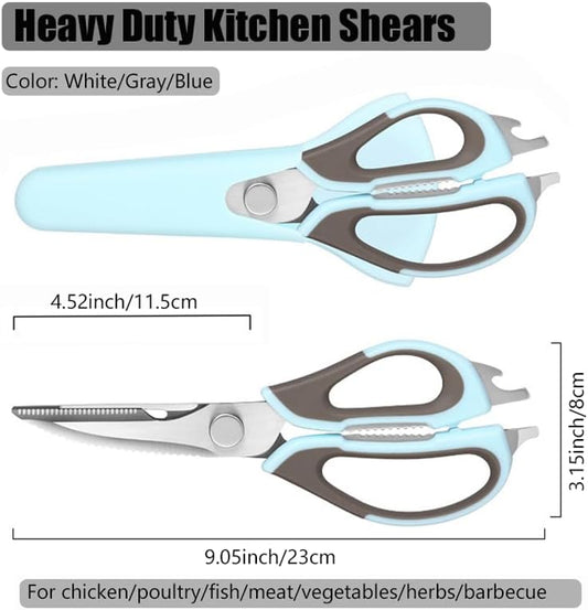 2 Pcs Heavy Duty Kitchen Shears for Food, Come Apart Design, Kitchen Scissors with Magnetic Holder, Stainless Steel Multi-function Food Cooking Magnetic Scissors for Fridge (White and Blue)