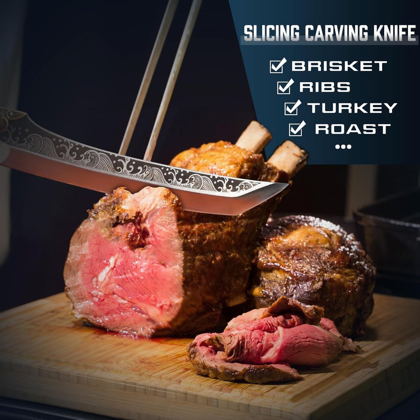 Slicing Carving Knife –Japanese Brisket Knife 8.86 inch | Razor Sharp 7Cr17Mov Steel Blade, Full Tang Ergonomic Handle, Gift Box, for Meat Cutting