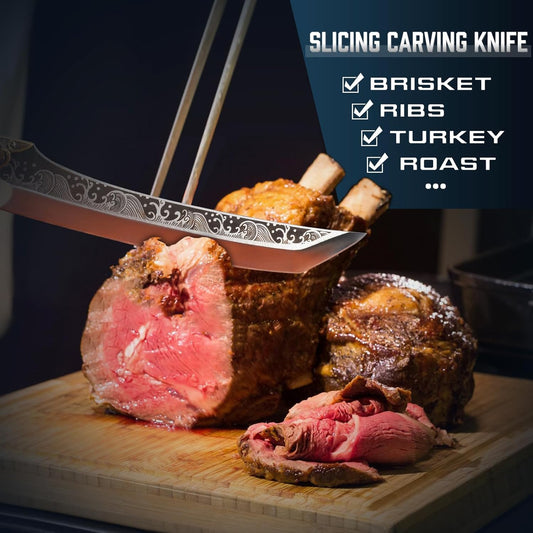 Slicing Carving Knife –Japanese Brisket Knife 8.86 inch | Razor Sharp 7Cr17Mov Steel Blade, Full Tang Ergonomic Handle, Gift Box, for Meat Cutting