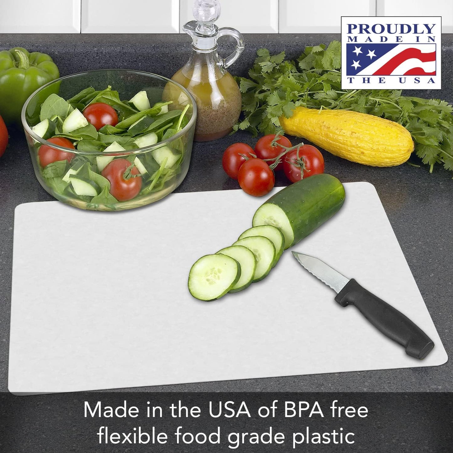 Cut N' Funnel Clear 2 Pack Frosted Flexible Plastic Cutting Board Mat 15" x 11.5" Made in the USA Flexible, Easy to Clean