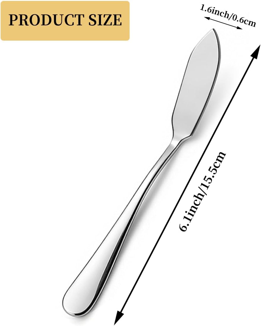 Stainless Steel Butter Knives Set of 6Pcs, 5.7" Butter Spreader Knife Cheese Knives for Butter, Cheese, Organic Strawberry Fruit/Apple Cinnamon/Blackberry/Raspberry/Peach Jam, Dishwasher Safe