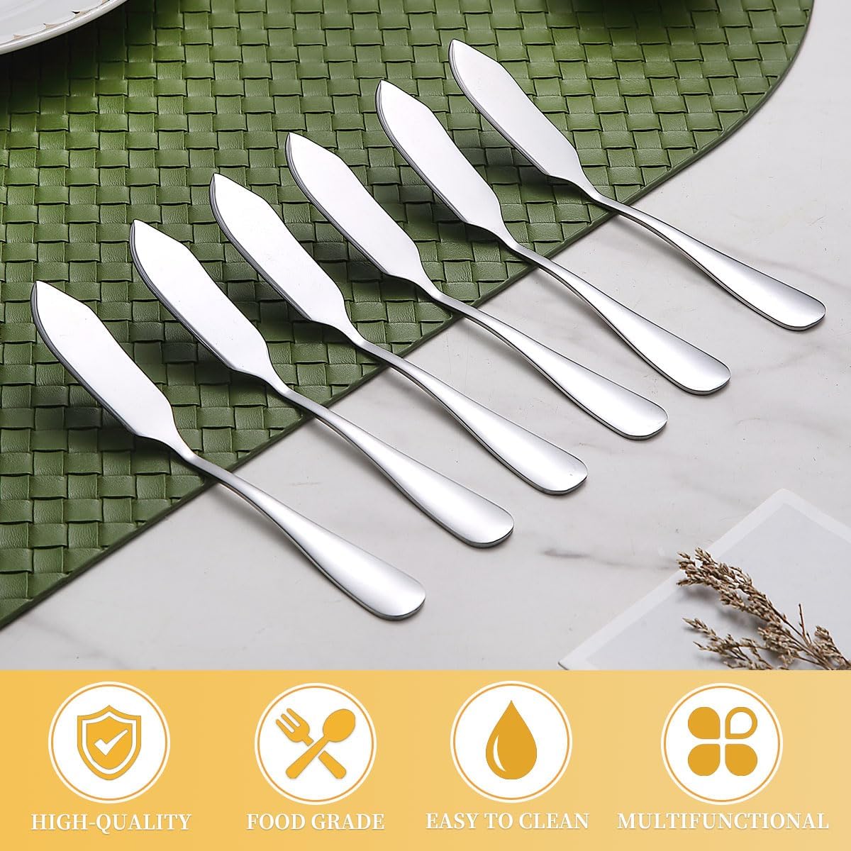 Stainless Steel Butter Knives Set of 6Pcs, 5.7" Butter Spreader Knife Cheese Knives for Butter, Cheese, Organic Strawberry Fruit/Apple Cinnamon/Blackberry/Raspberry/Peach Jam, Dishwasher Safe