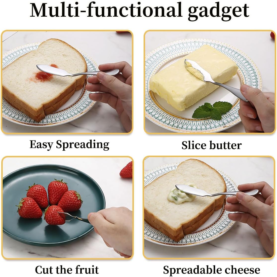 Stainless Steel Butter Knives Set of 6Pcs, 5.7" Butter Spreader Knife Cheese Knives for Butter, Cheese, Organic Strawberry Fruit/Apple Cinnamon/Blackberry/Raspberry/Peach Jam, Dishwasher Safe