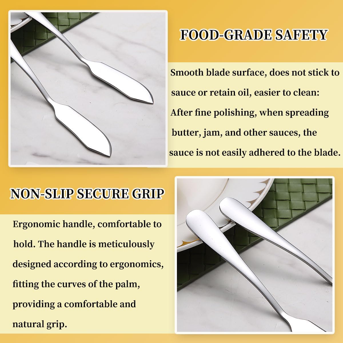 Stainless Steel Butter Knives Set of 6Pcs, 5.7" Butter Spreader Knife Cheese Knives for Butter, Cheese, Organic Strawberry Fruit/Apple Cinnamon/Blackberry/Raspberry/Peach Jam, Dishwasher Safe