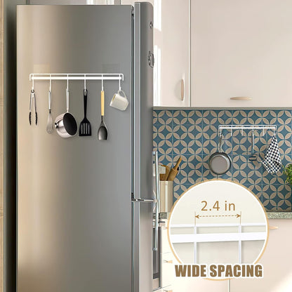 Kitchen Utensil Hanger, Adhesive Utensil Holder, White, 2 Pcs | Waterproof and Rustproof, Polished Finish, No Drilling, 12 Hooks, Fits for Cups, Spoons, Spatulas, Ladles, Oven Mitts, Pots