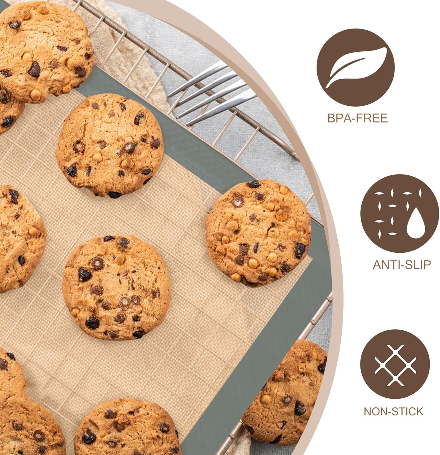 Silicone Baking Mat Set, Nonstick Reusable Liners, 2 Half & 1 Quarter Sheet for Cookies, Bread, Pastry, Dough Prep and Oven Baking
