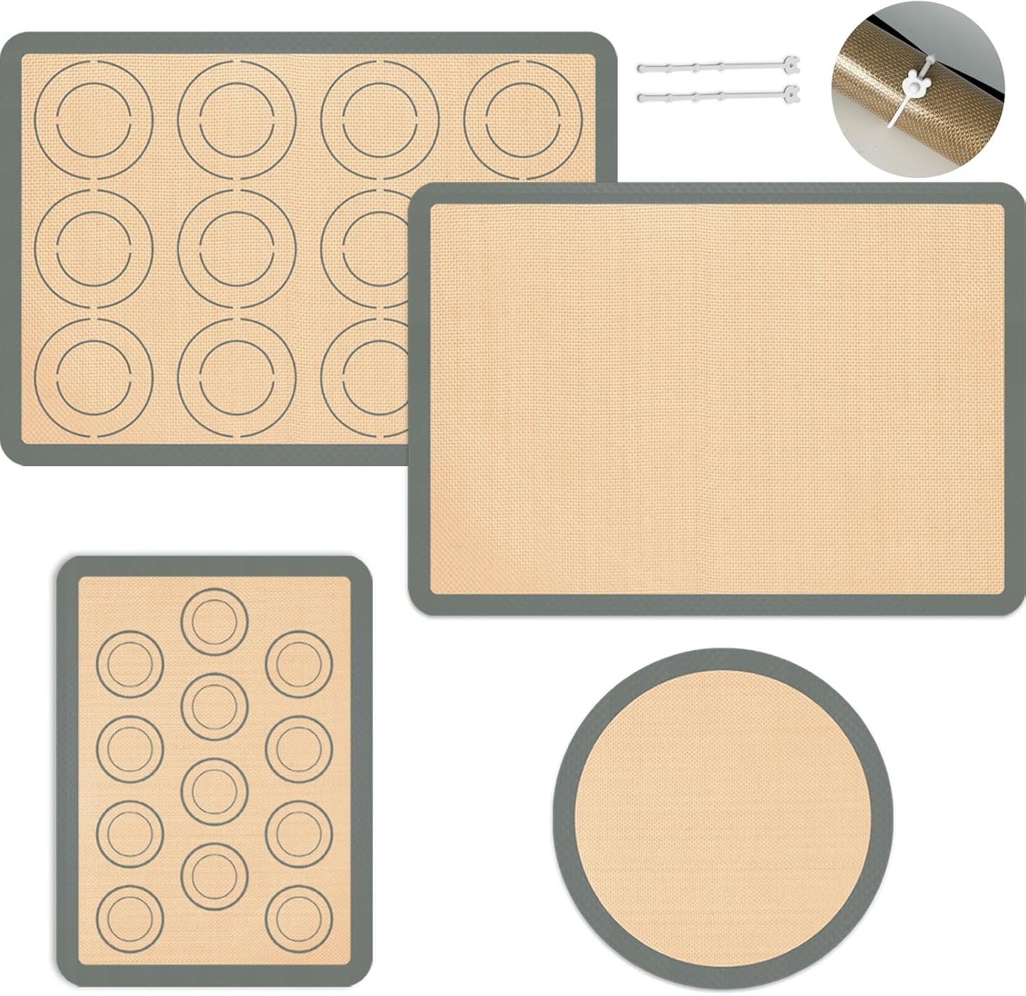 Silicone Baking Mat Set, Nonstick Reusable Liners, 2 Half & 1 Quarter Sheet for Cookies, Bread, Pastry, Dough Prep and Oven Baking