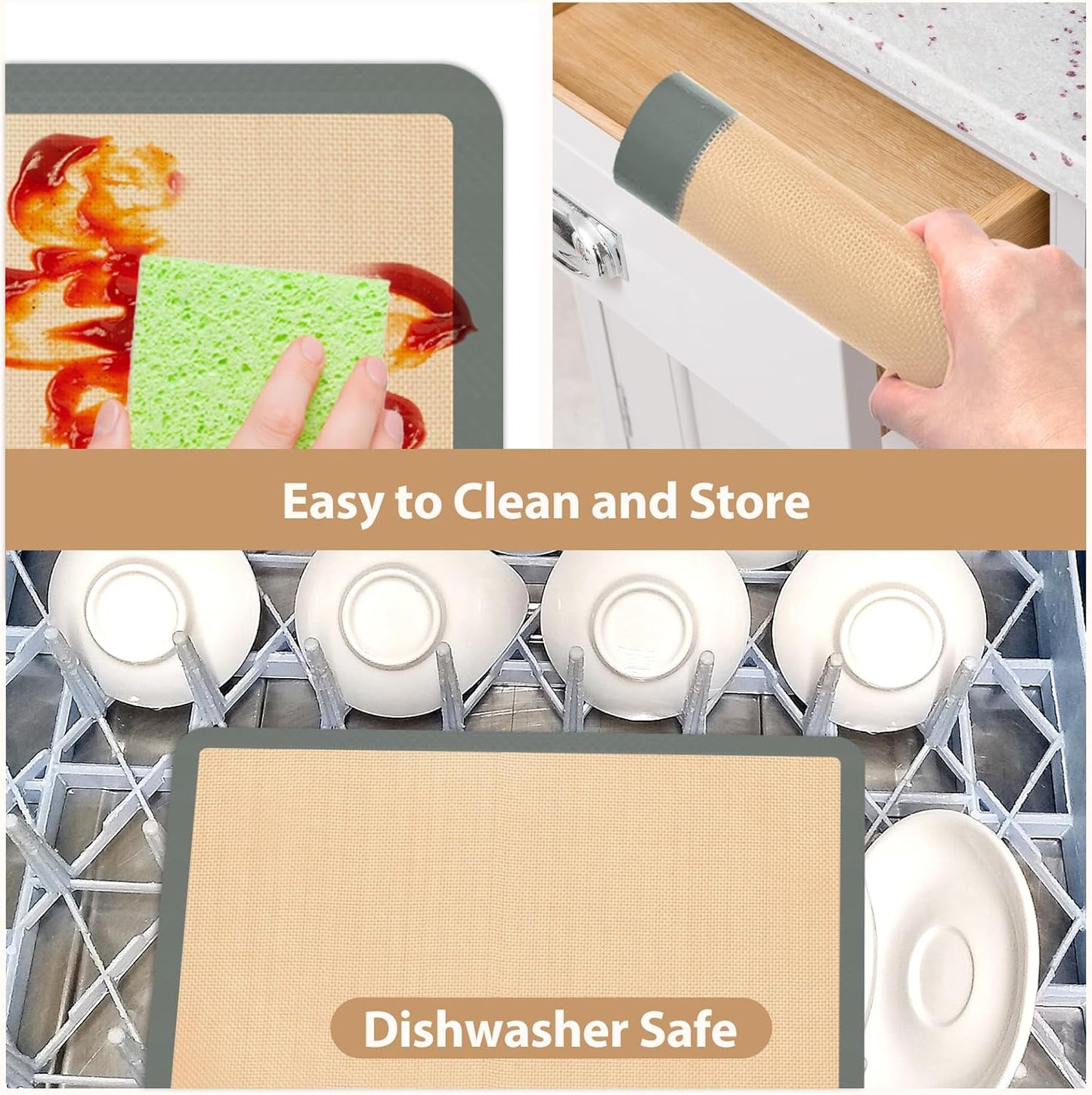 Silicone Baking Mat Set, Nonstick Reusable Liners, 2 Half & 1 Quarter Sheet for Cookies, Bread, Pastry, Dough Prep and Oven Baking
