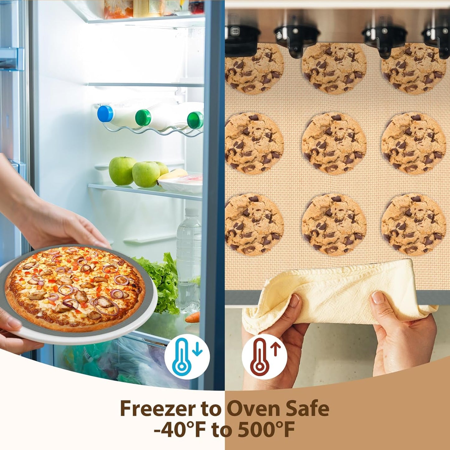 Silicone Baking Mat Set, Nonstick Reusable Liners, 2 Half & 1 Quarter Sheet for Cookies, Bread, Pastry, Dough Prep and Oven Baking
