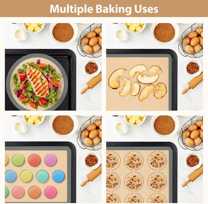 Silicone Baking Mat Set, Nonstick Reusable Liners, 2 Half & 1 Quarter Sheet for Cookies, Bread, Pastry, Dough Prep and Oven Baking