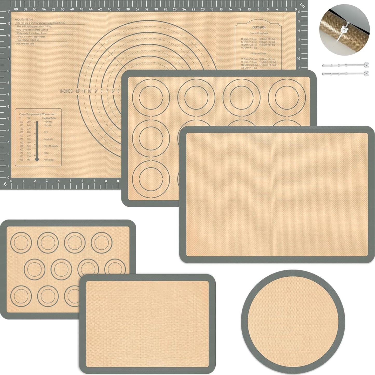 Silicone Baking Mat Set, Nonstick Reusable Liners, 2 Half & 1 Quarter Sheet for Cookies, Bread, Pastry, Dough Prep and Oven Baking