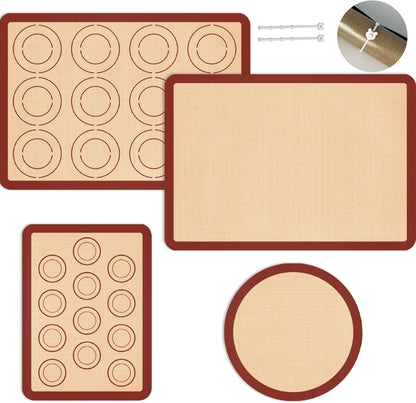 Silicone Baking Mat Set, Nonstick Reusable Liners, 2 Half & 1 Quarter Sheet for Cookies, Bread, Pastry, Dough Prep and Oven Baking