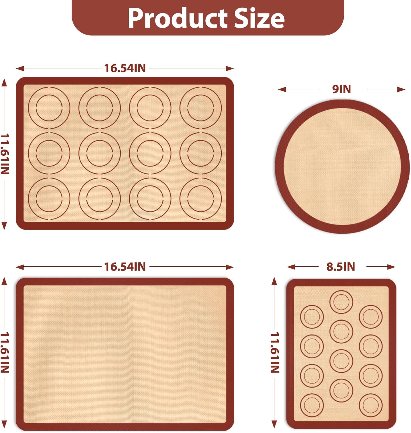 Silicone Baking Mat Set, Nonstick Reusable Liners, 2 Half & 1 Quarter Sheet for Cookies, Bread, Pastry, Dough Prep and Oven Baking