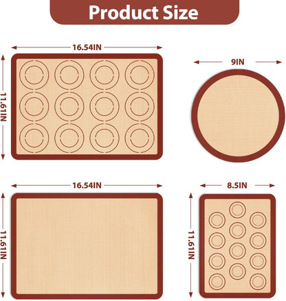 Silicone Baking Mat Set, Nonstick Reusable Liners, 2 Half & 1 Quarter Sheet for Cookies, Bread, Pastry, Dough Prep and Oven Baking