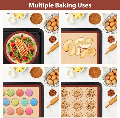 Silicone Baking Mat Set, Nonstick Reusable Liners, 2 Half & 1 Quarter Sheet for Cookies, Bread, Pastry, Dough Prep and Oven Baking