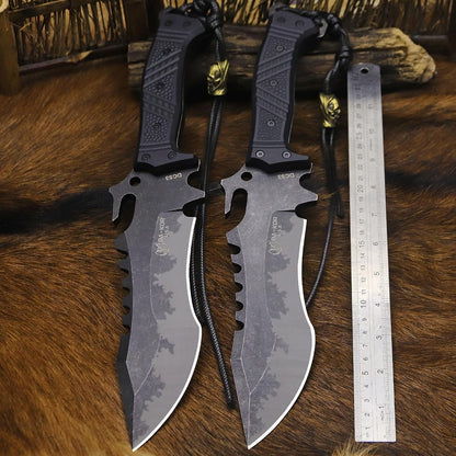 U.S.A 8mm thick DC53 steel 38.5CM (15.4in) (full tang) fixed knife+Nylon sheath&(5.9in) cerium igniter, suitable for outdoor hunting, camping, Jungle Survival, exploration, EDC tool knife