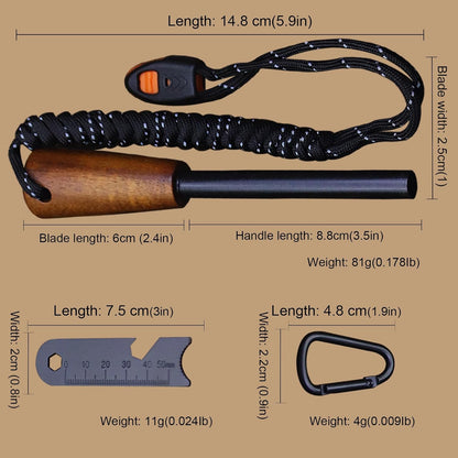 U.S.A 8mm thick DC53 steel 38.5CM (15.4in) (full tang) fixed knife+Nylon sheath&(5.9in) cerium igniter, suitable for outdoor hunting, camping, Jungle Survival, exploration, EDC tool knife