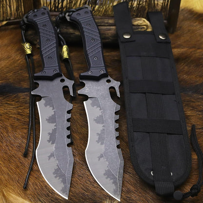 U.S.A 8mm thick DC53 steel 38.5CM (15.4in) (full tang) fixed knife+Nylon sheath&(5.9in) cerium igniter, suitable for outdoor hunting, camping, Jungle Survival, exploration, EDC tool knife