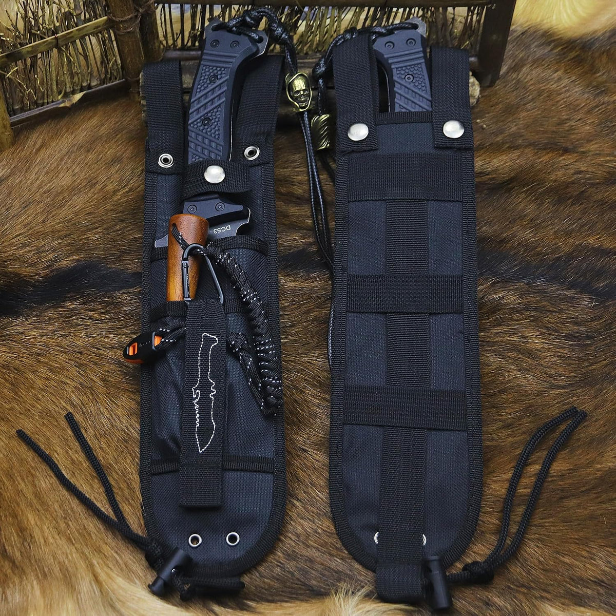 U.S.A 8mm thick DC53 steel 38.5CM (15.4in) (full tang) fixed knife+Nylon sheath&(5.9in) cerium igniter, suitable for outdoor hunting, camping, Jungle Survival, exploration, EDC tool knife