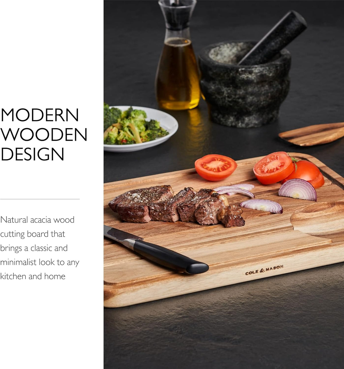 Cole & Mason Berden Large Chopping & Carving Board - Wood Cutting Board - Chopping Board with Juice Channel for Meats, Vegetables and Fruits - Reversible Serving Platter - Acacia, 18.5" x 13.5"