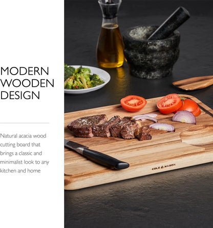 Cole & Mason Berden Large Chopping & Carving Board - Wood Cutting Board - Chopping Board with Juice Channel for Meats, Vegetables and Fruits - Reversible Serving Platter - Acacia, 18.5" x 13.5"
