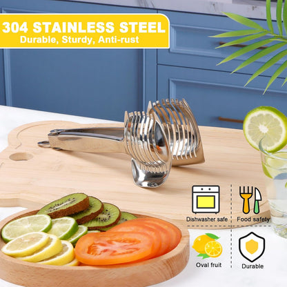 Tomato Slicer Holder with Paring Knife Set, Stainless Steel Lemon Slicer Cutter for Slicing, Onion Holder for Slicing, Vegetable Cutter for Tomato, Lemon