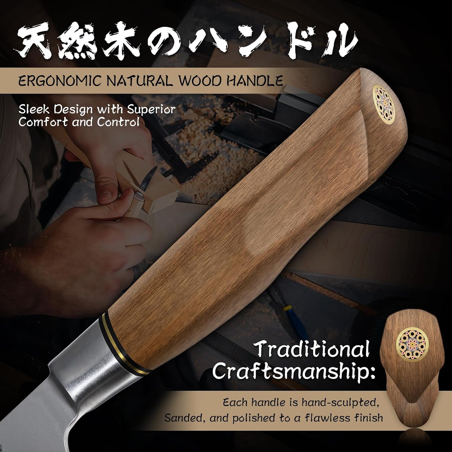 Damascus Knife Set - 3 PCS Kitchen Knife Set | Chef Knives 8 Inch, Santoku 7 Inch , Paring Knives 5 Inch, VG10 Steel Blade, Ergonomic Wooden Handle, Gift Box