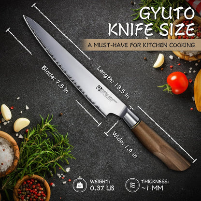 Damascus Knife Set - 3 PCS Kitchen Knife Set | Chef Knives 8 Inch, Santoku 7 Inch , Paring Knives 5 Inch, VG10 Steel Blade, Ergonomic Wooden Handle, Gift Box