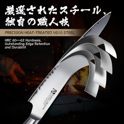 Damascus Knife Set - 3 PCS Kitchen Knife Set | Chef Knives 8 Inch, Santoku 7 Inch , Paring Knives 5 Inch, VG10 Steel Blade, Ergonomic Wooden Handle, Gift Box