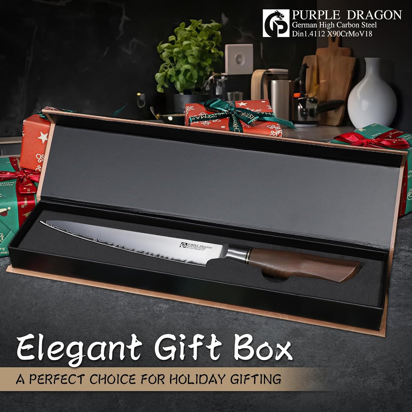 Damascus Knife Set - 3 PCS Kitchen Knife Set | Chef Knives 8 Inch, Santoku 7 Inch , Paring Knives 5 Inch, VG10 Steel Blade, Ergonomic Wooden Handle, Gift Box